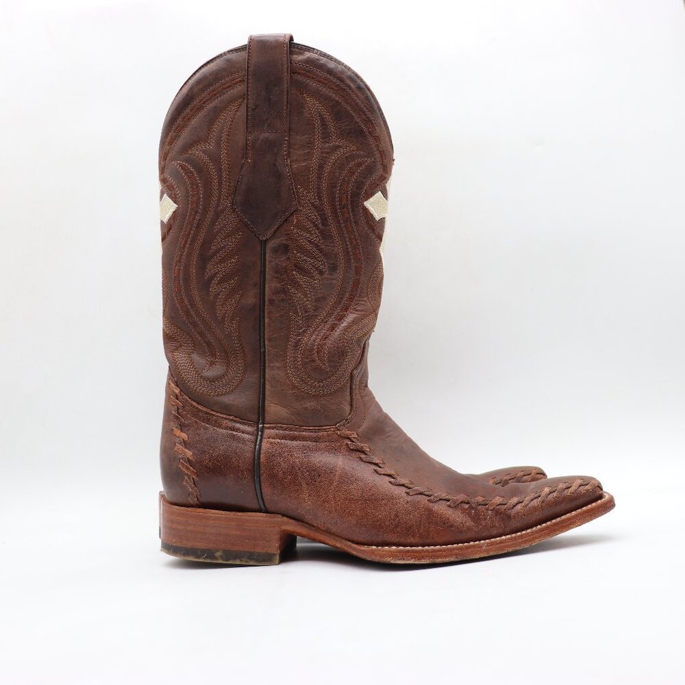 Aguila Real Mexican Tribal Long Pointed Toe Boots Men's Size 6 Brown Leather